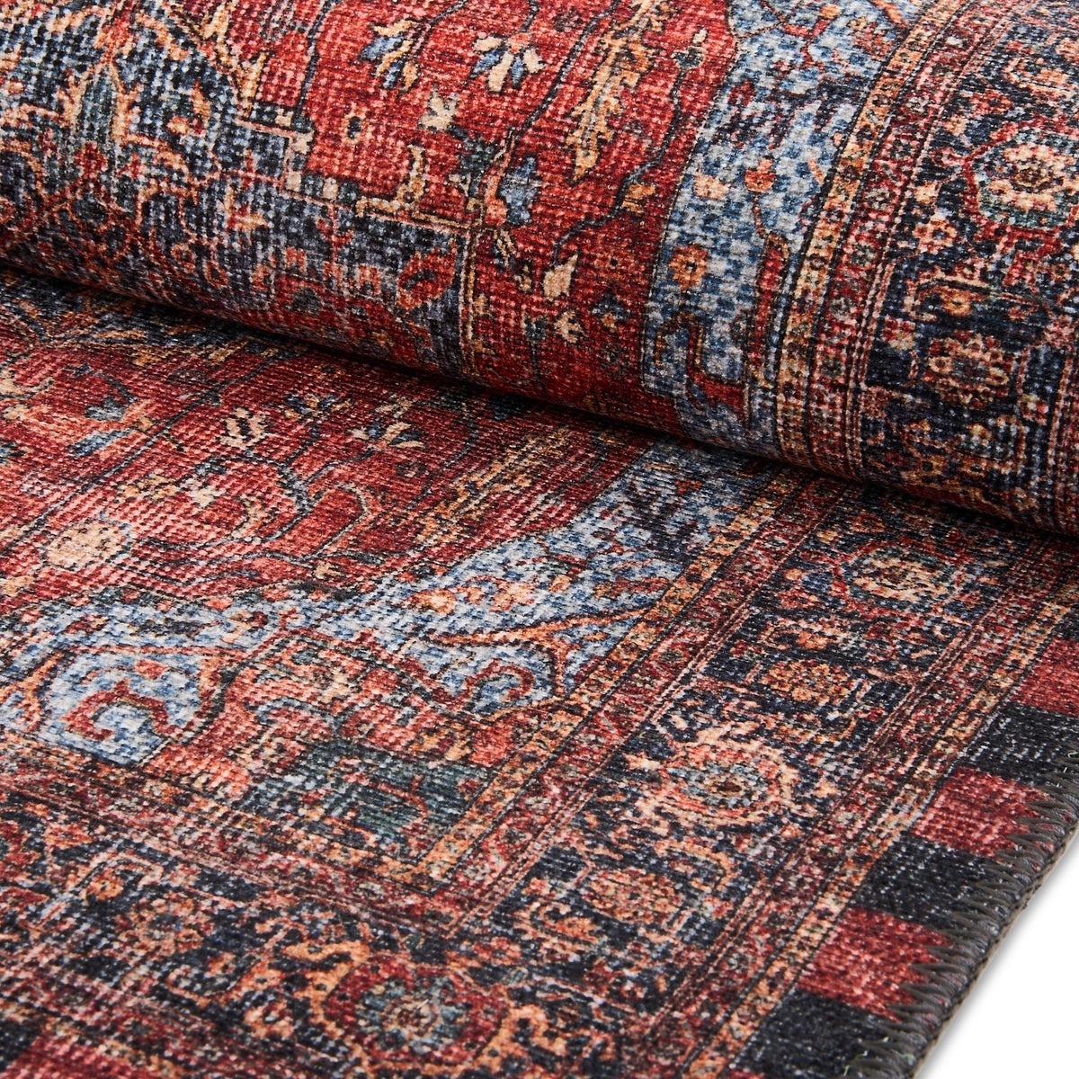 Heriz Checked Red 2'6" x 8' Washable Runner - Image 3