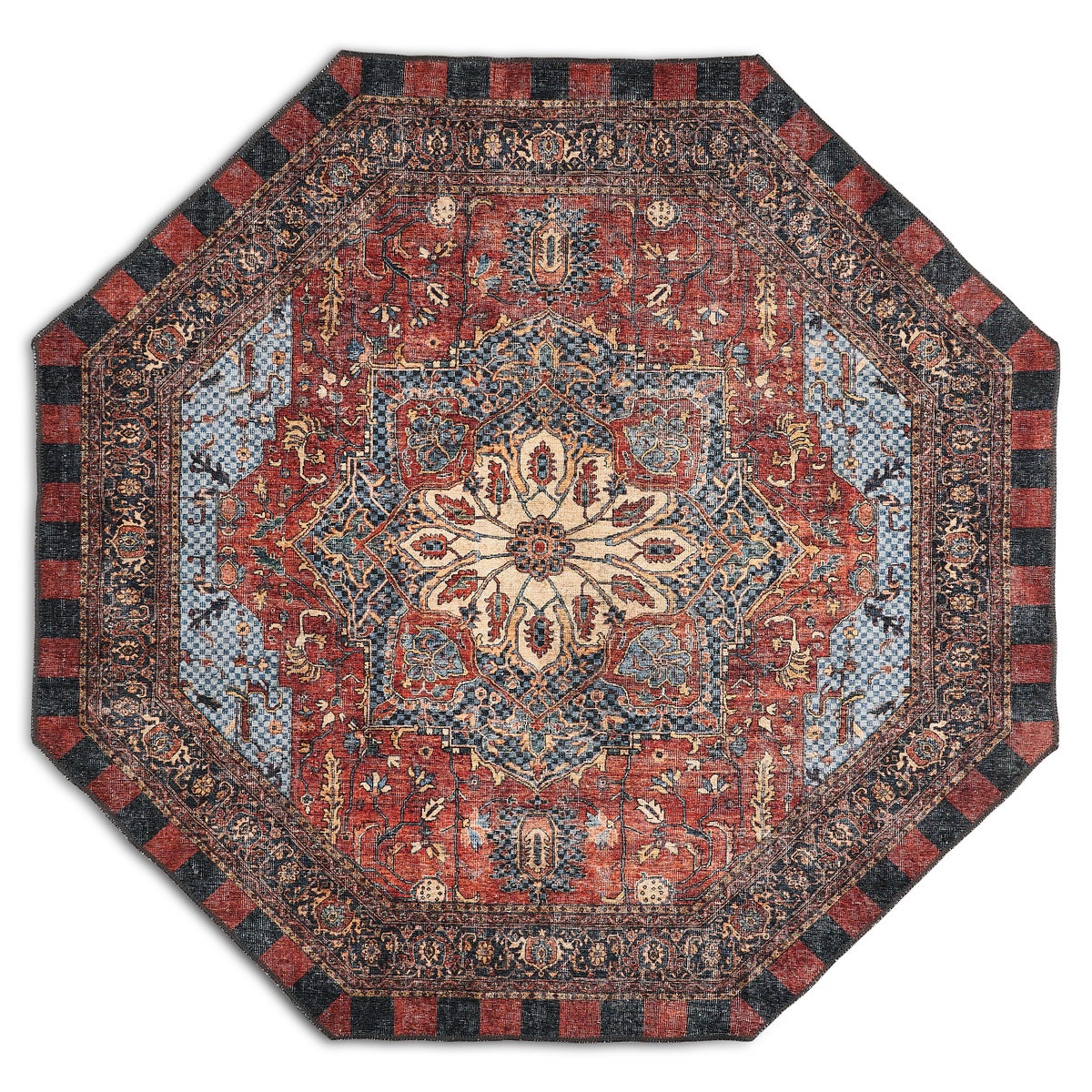 Heriz Checked Red 6' Octagon Washable Rug