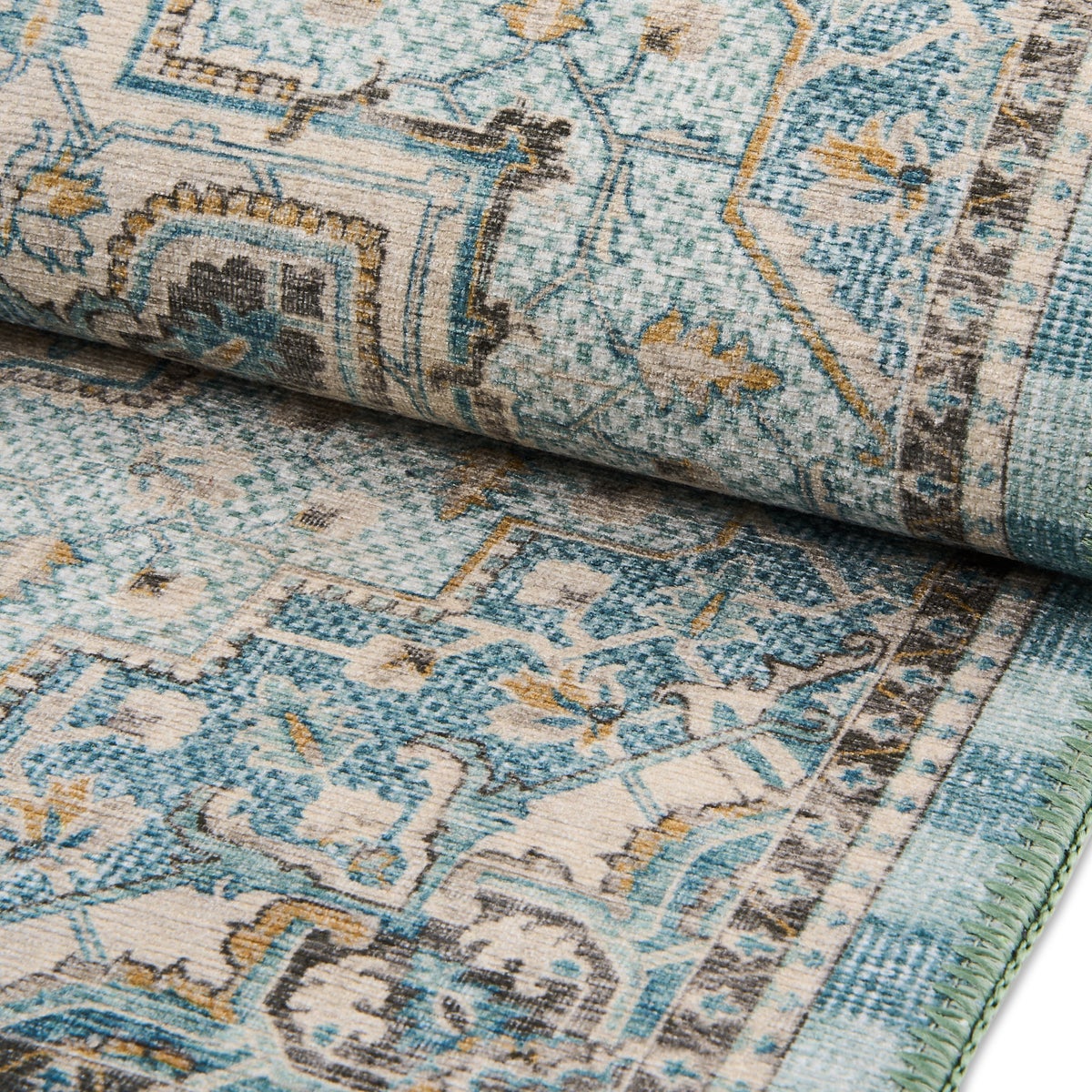 Heriz Checked Aqua 3' x 5' Washable Rug - Image 3