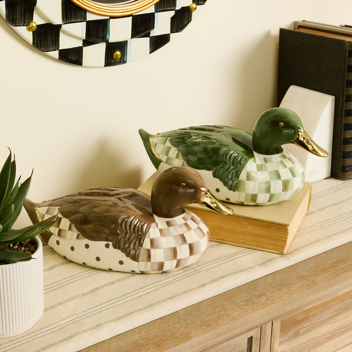 Mocha Check Mallard Duck Figurine - Image 2