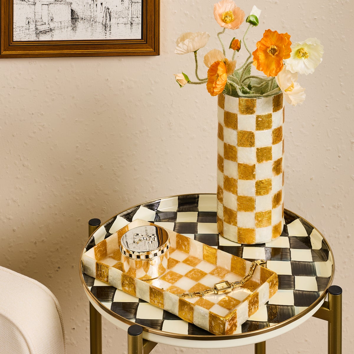 Gold Check Capiz Small Vase - Image 2