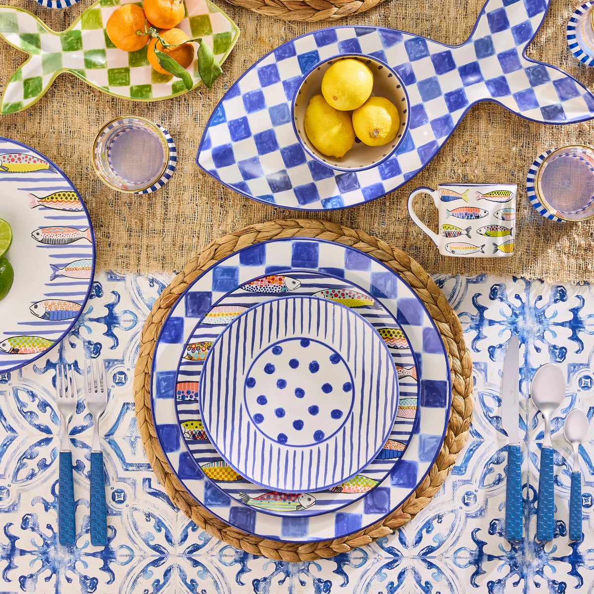 Indigo Check Round Platter - Image 3