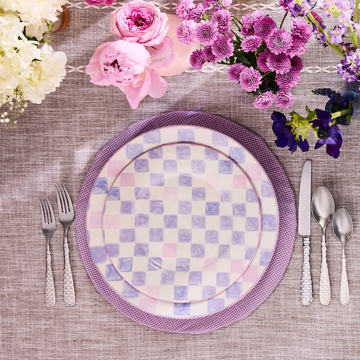 Lilac Check Round Platter - Image 3