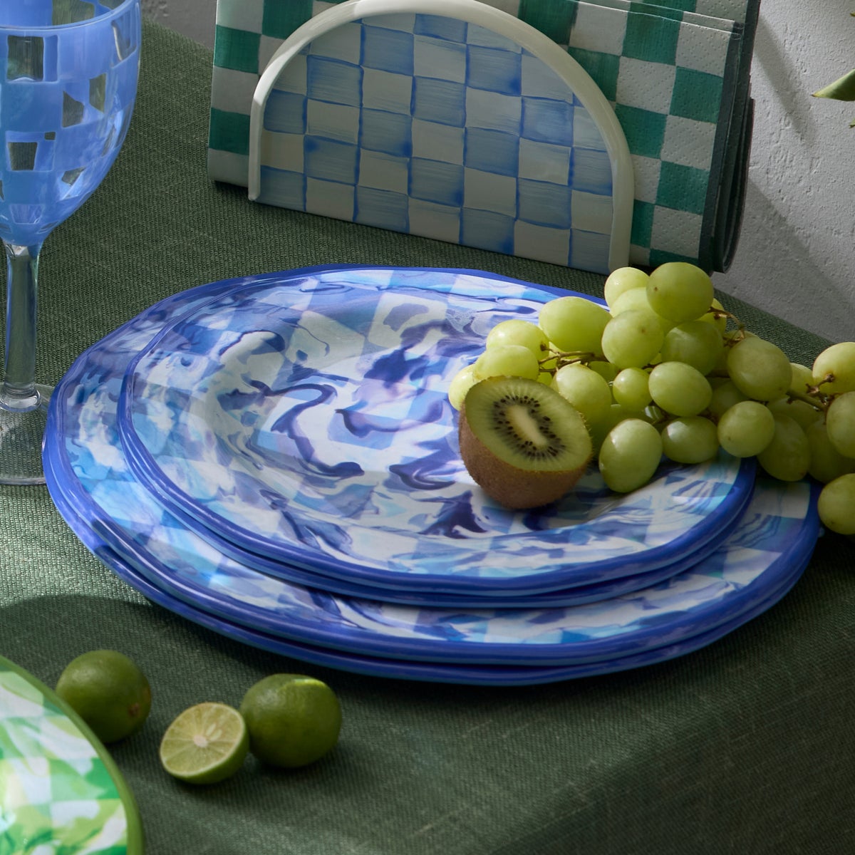 Blue Marble Check Melamine Dinner Plates, Set of 4 - Image 5