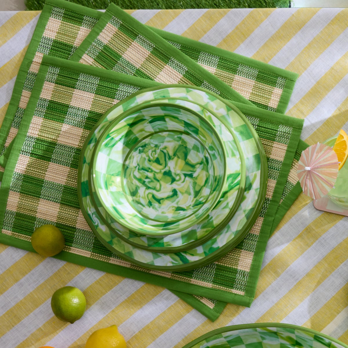 Green Marble Check Melamine Dinner Plates, Set of 4 - Image 4