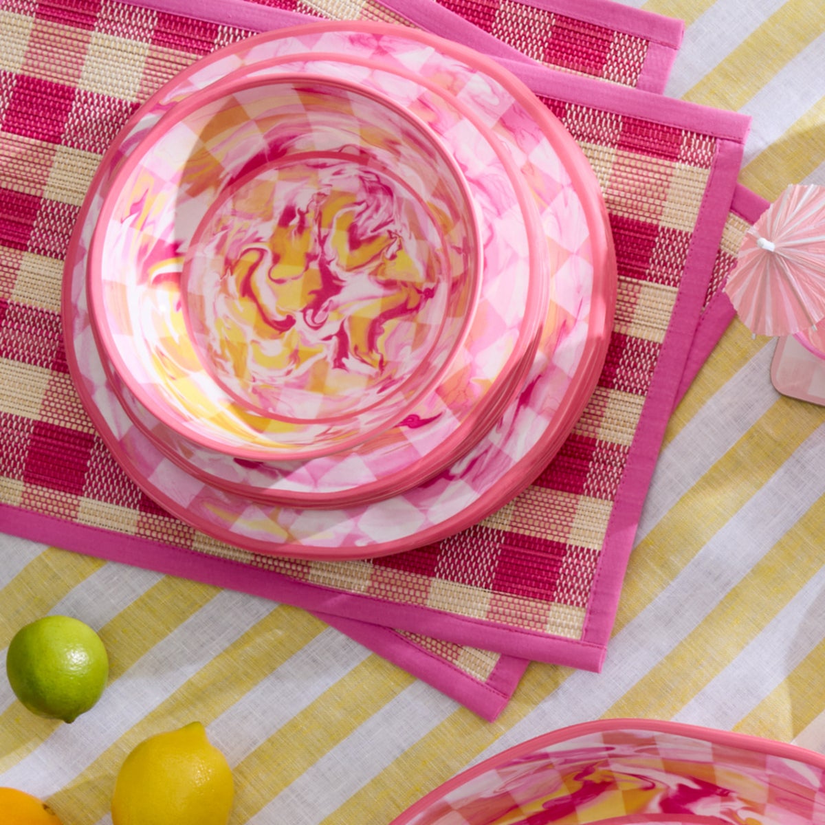 Pink Marble Check Melamine Salad Plates, Set of 4 - Image 4