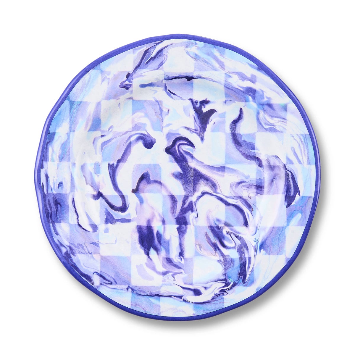 Blue Marble Check Melamine Salad Plates, Set of 4