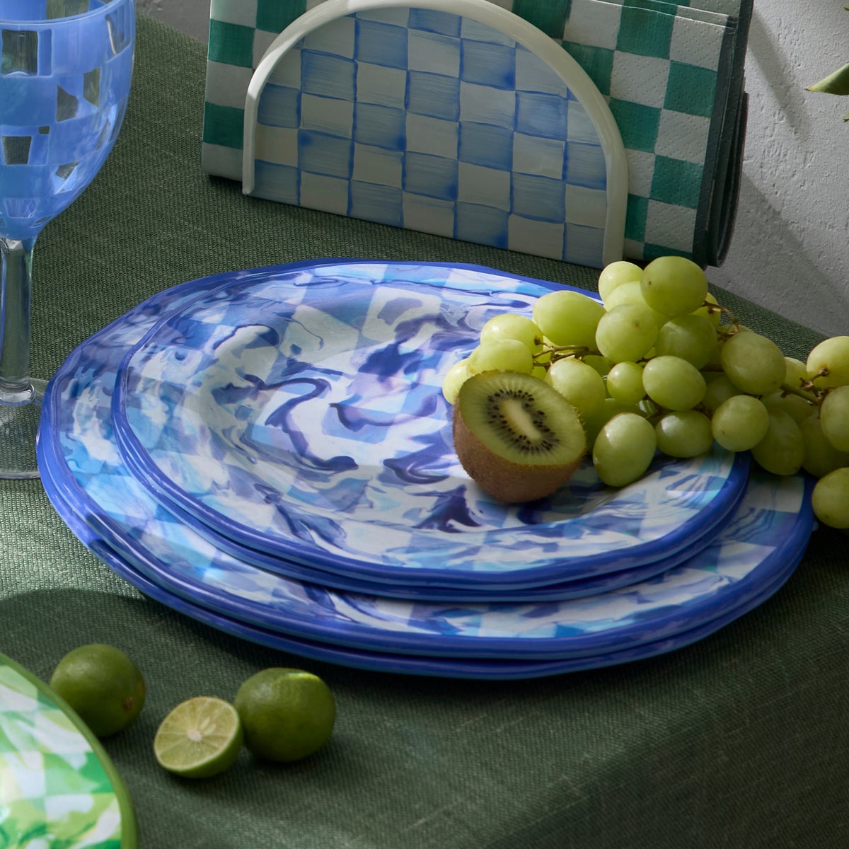 Blue Marble Check Melamine Salad Plates, Set of 4 - Image 6