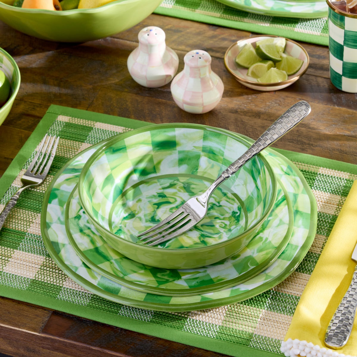 Green Marble Check Melamine Salad Plates, Set of 4 - Image 2