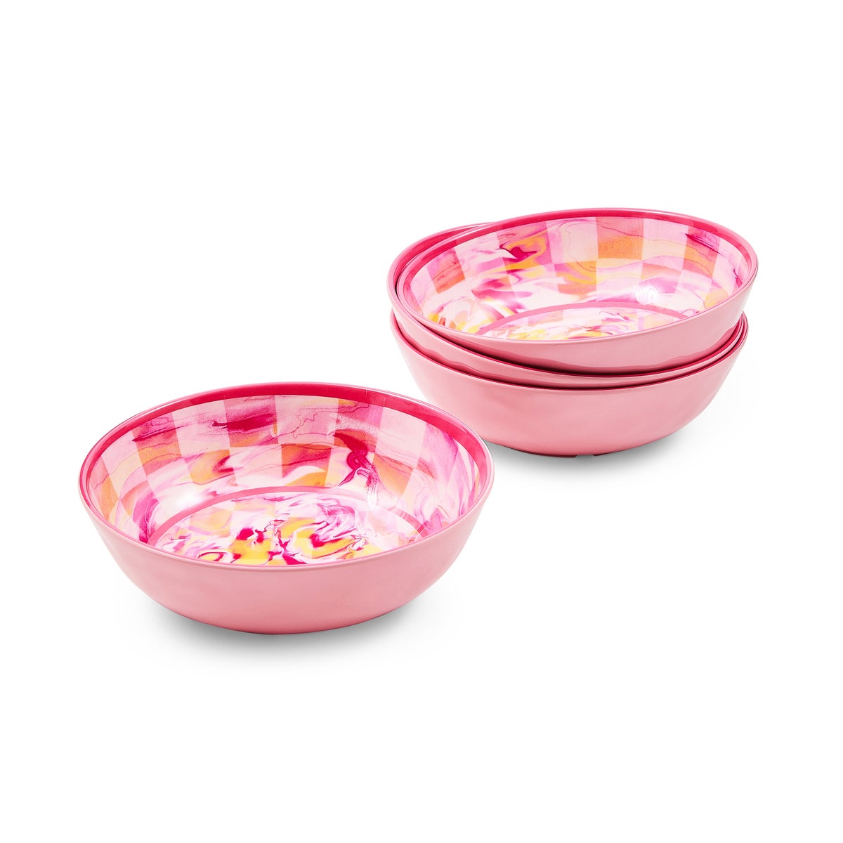 Pink Marble Check Melamine Small Bowls, Set of 4