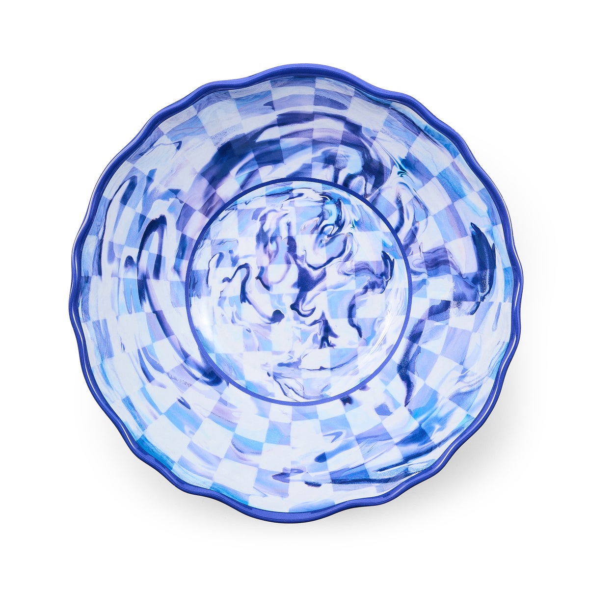Blue Marble Check Melamine Serving Bowl - Image 3