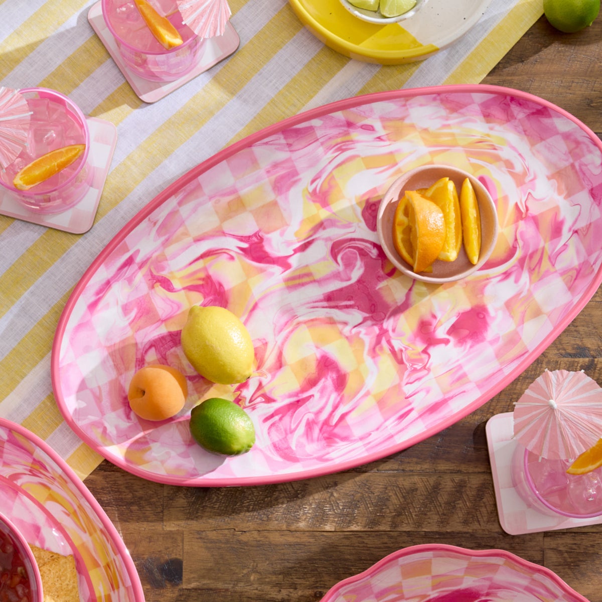 Pink Marble Check Melamine Oval Platter - Image 2