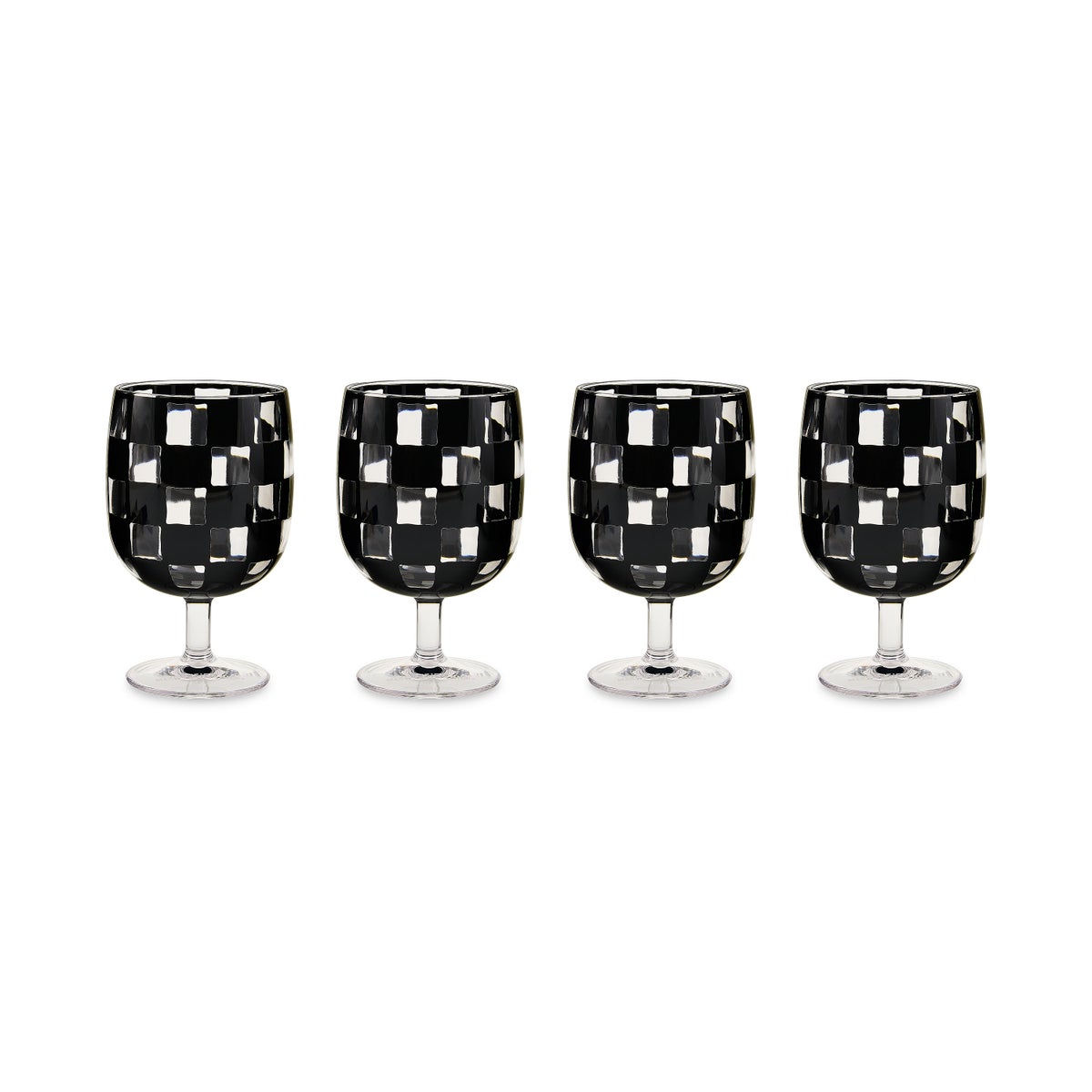 Black Check Acrylic Water Goblets, Set of 4