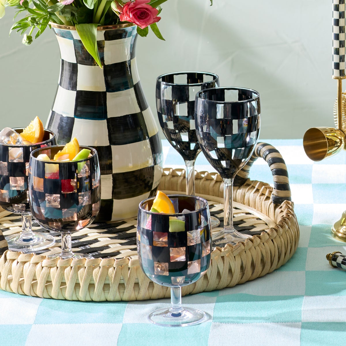 Black Check Acrylic Water Goblets, Set of 4 - Image 2