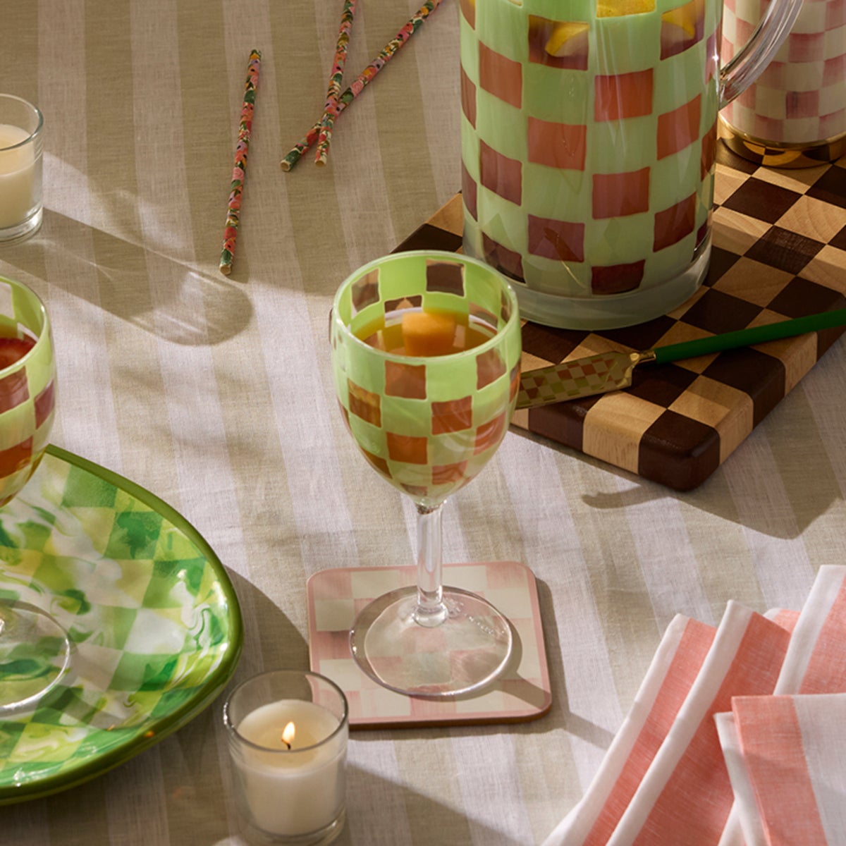 Green Check Acrylic Wine Goblets, Set of 4 - Image 2