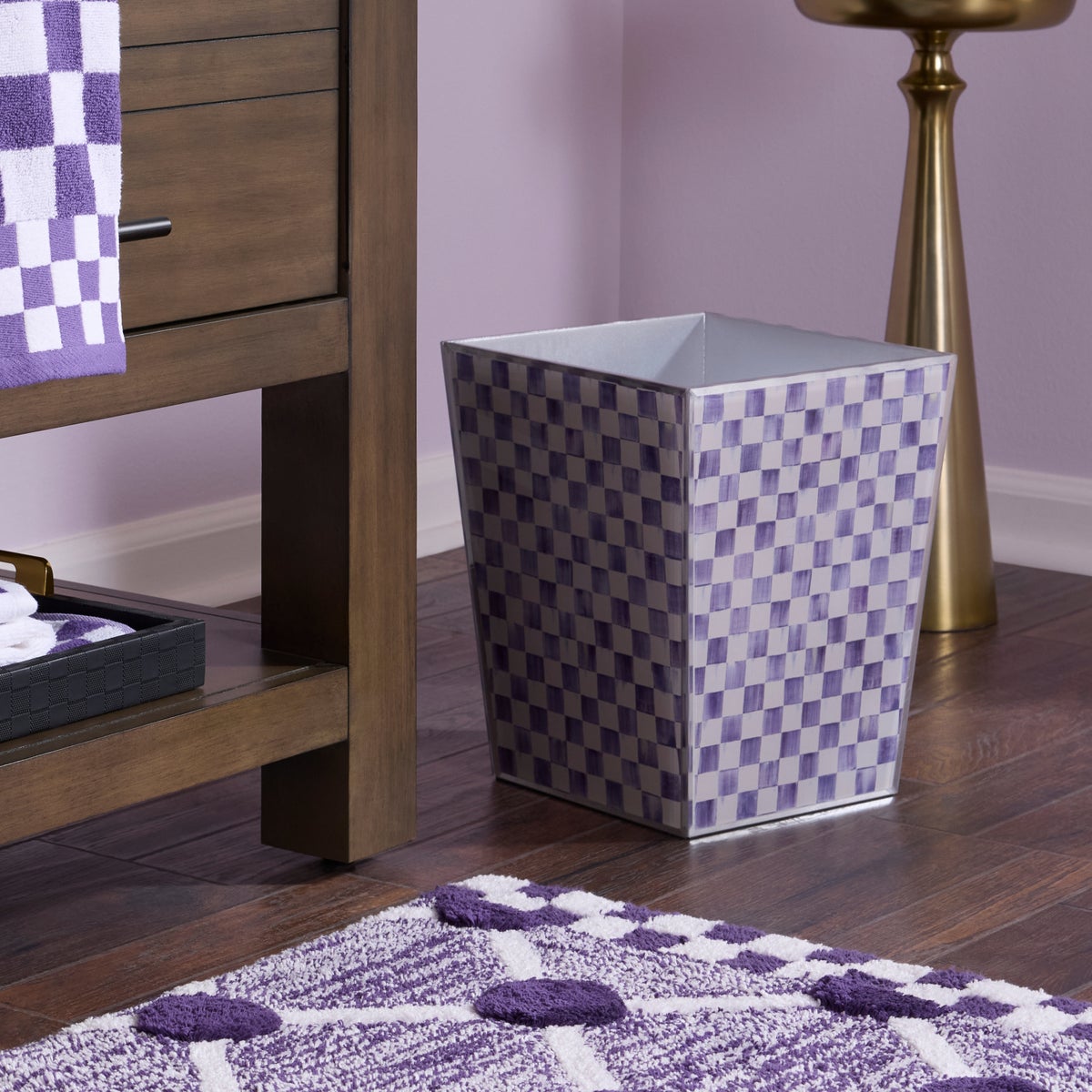 Violet Check Glass Waste Bin - Image 2