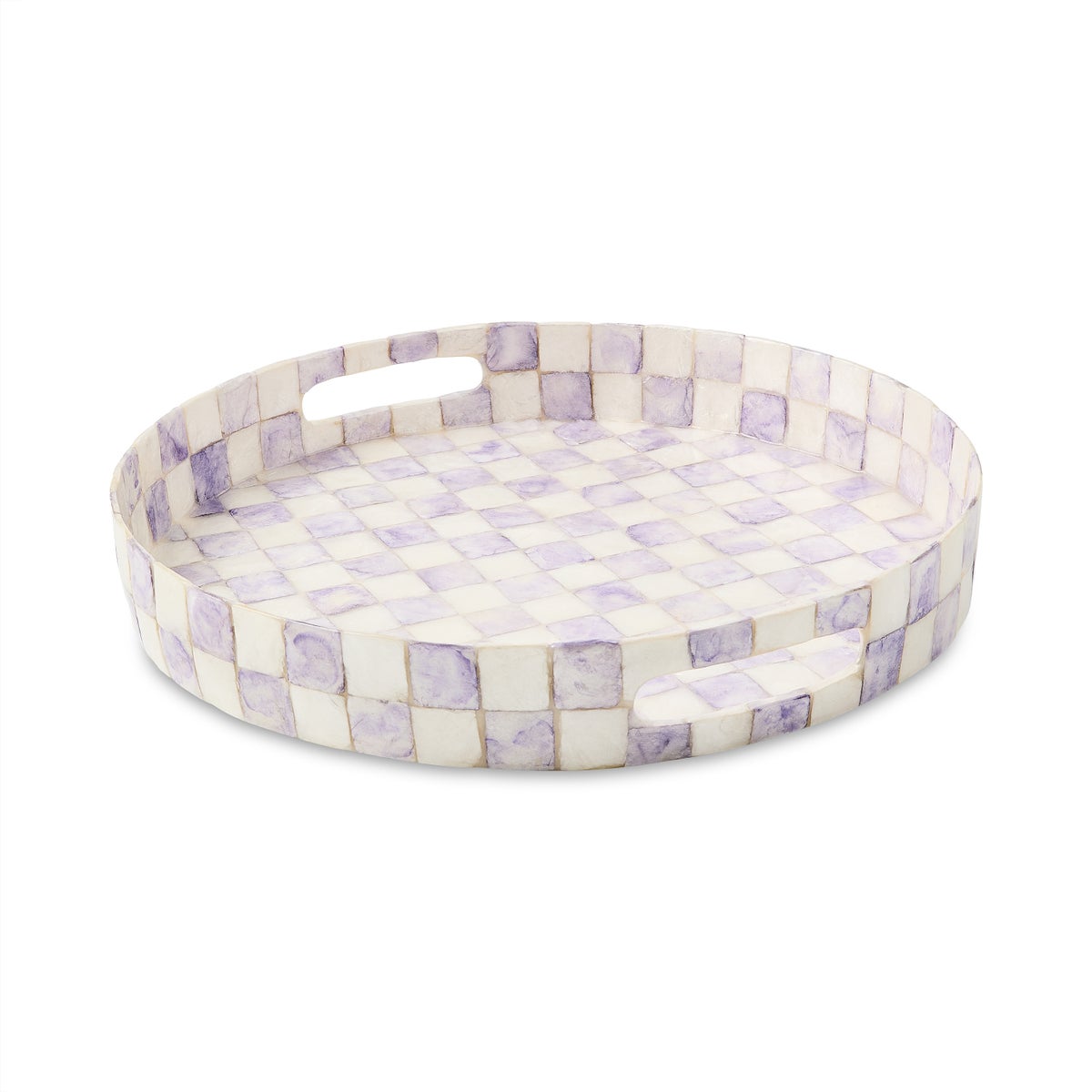 Violet Check Capiz Round Tray