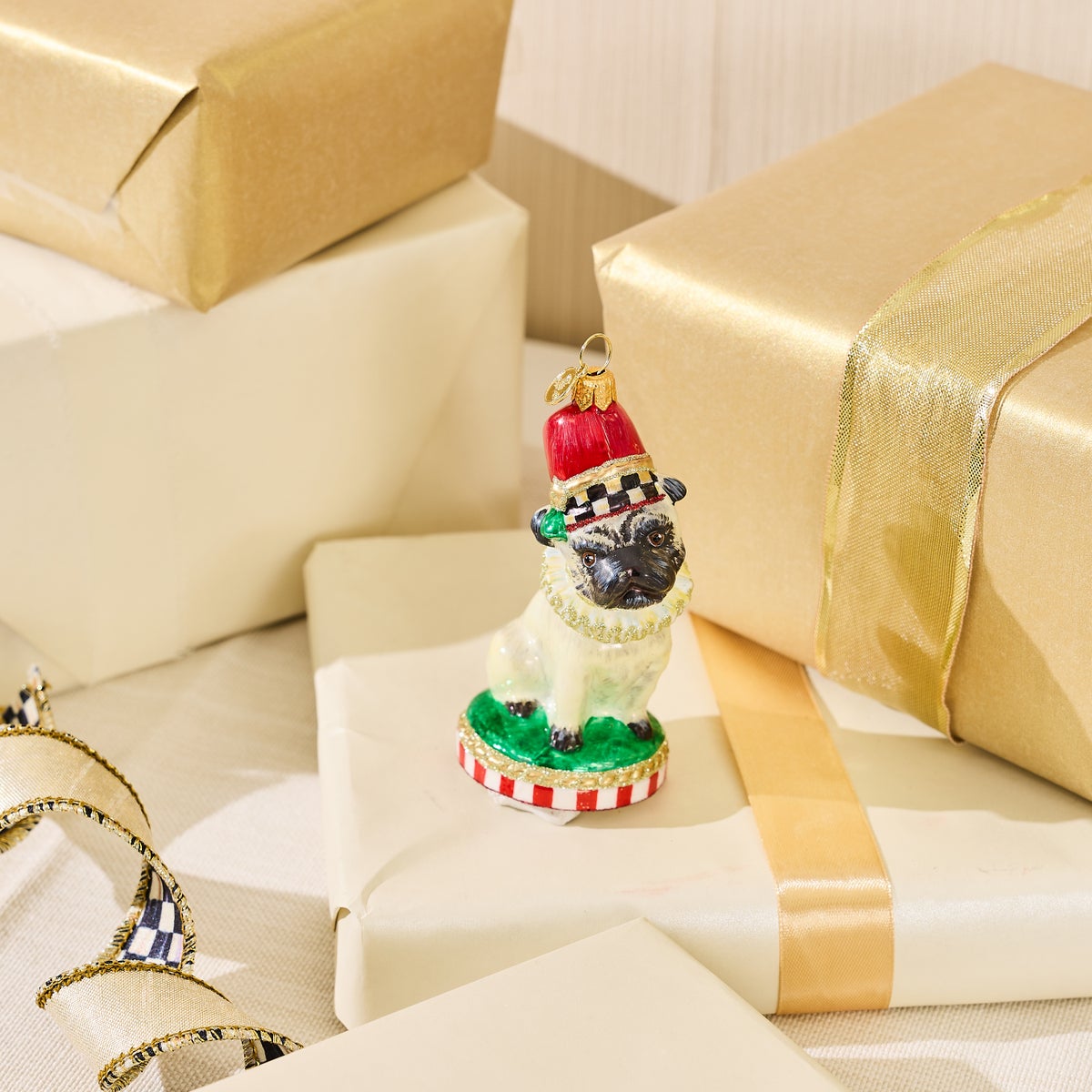 Holiday Pug Dog Glass Ornament - Image 2