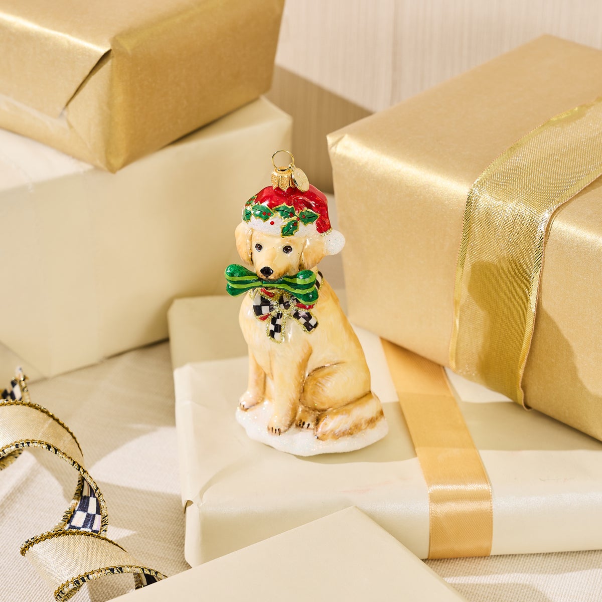 Holiday Golden Retriever Dog Glass Ornament - Image 2