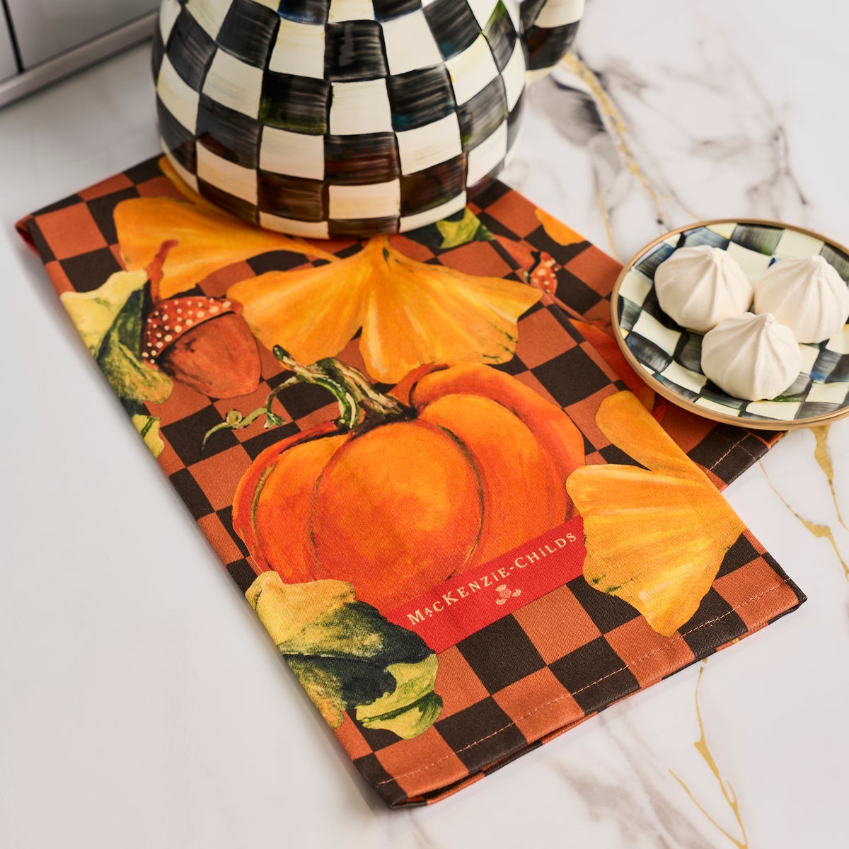 Checked Pumpkin Harvest Printed Dish Towel - Image 2