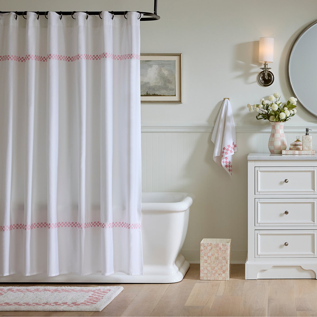 Signature Collection Rosy Check Shower Curtain