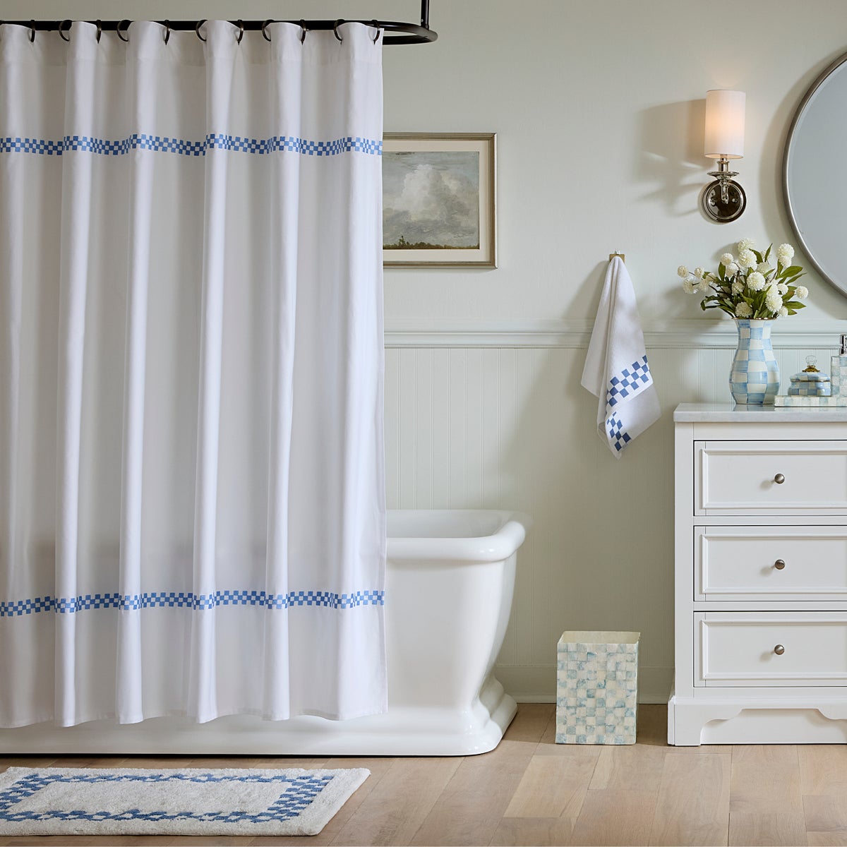 Signature Collection French Blue Check Shower Curtain
