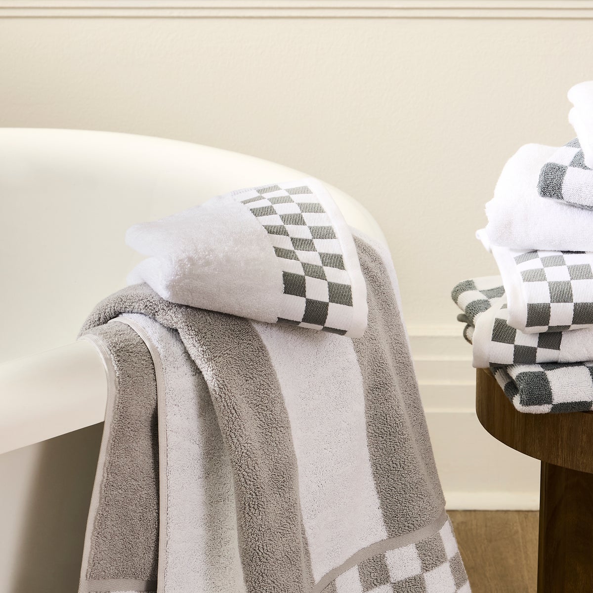 Bath Towel with Grey Check Border - Image 2