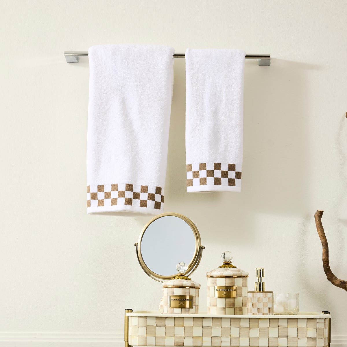 Bath Towel with Mocha Check Border - Image 2