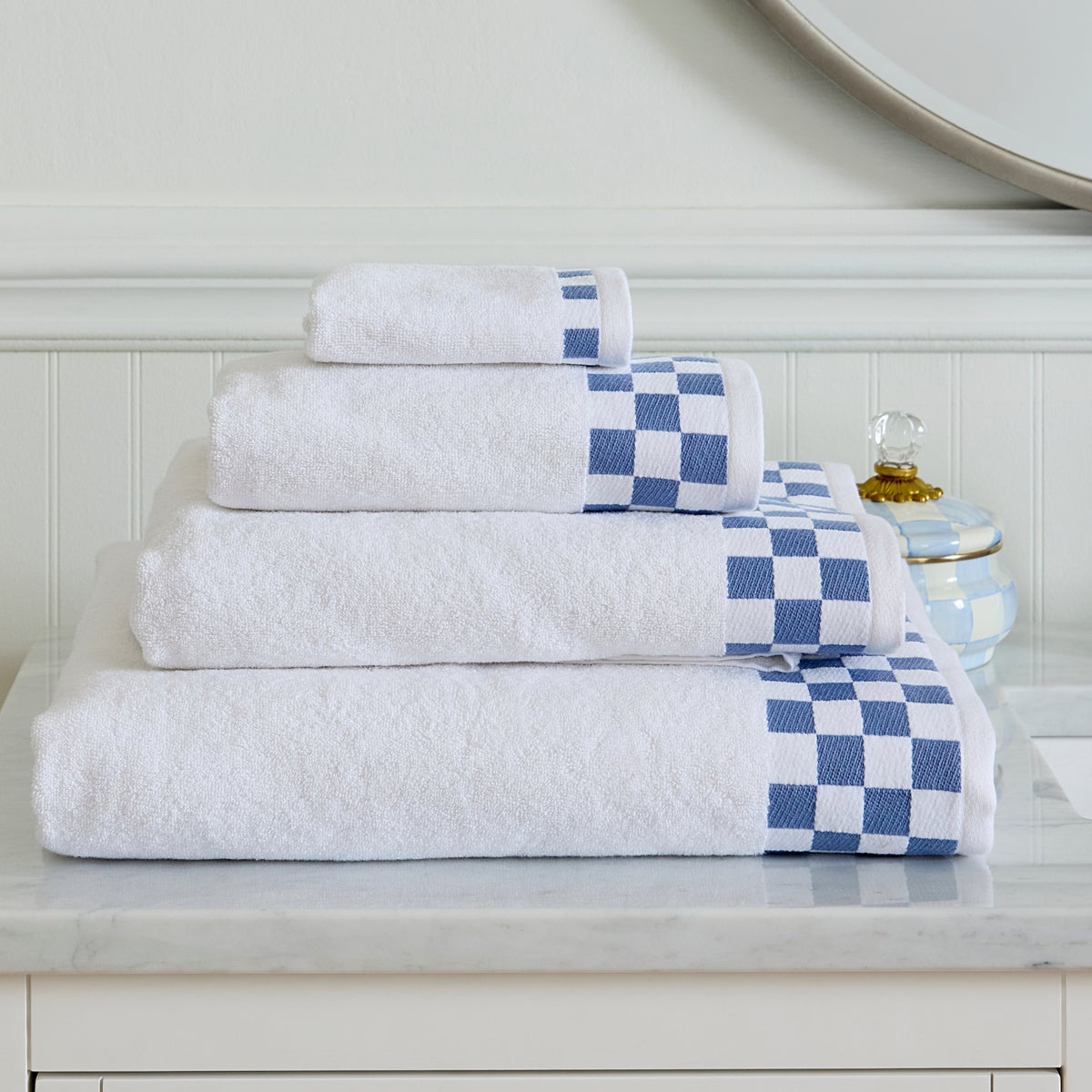 Bath Sheet with French Blue Check Border - Image 2