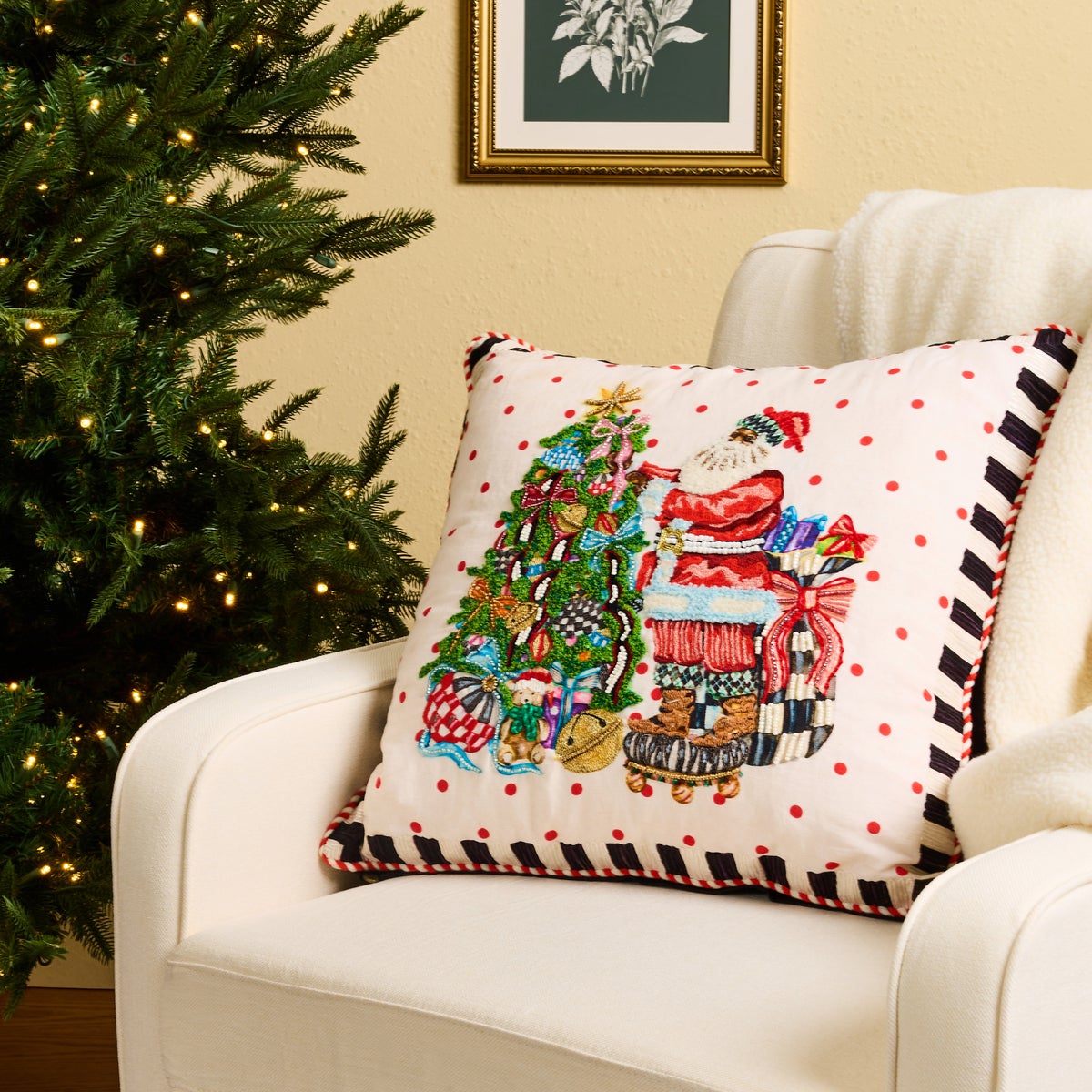 Tree Trimming Santa Throw Pillow - Image 2