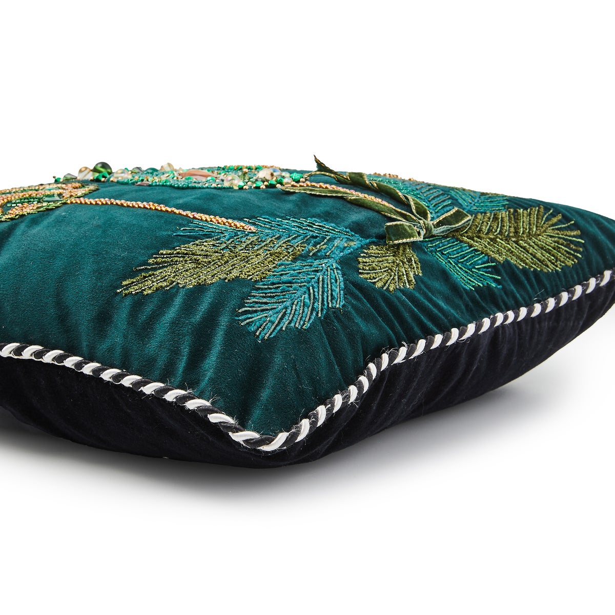 Emerald Ornaments Beaded Throw Pillow - Image 3