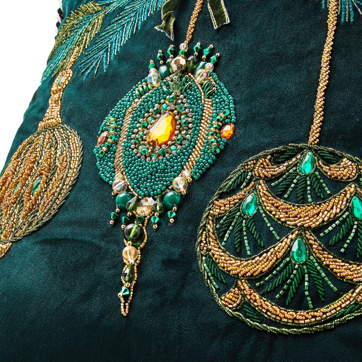Emerald Ornaments Beaded Throw Pillow - Image 4