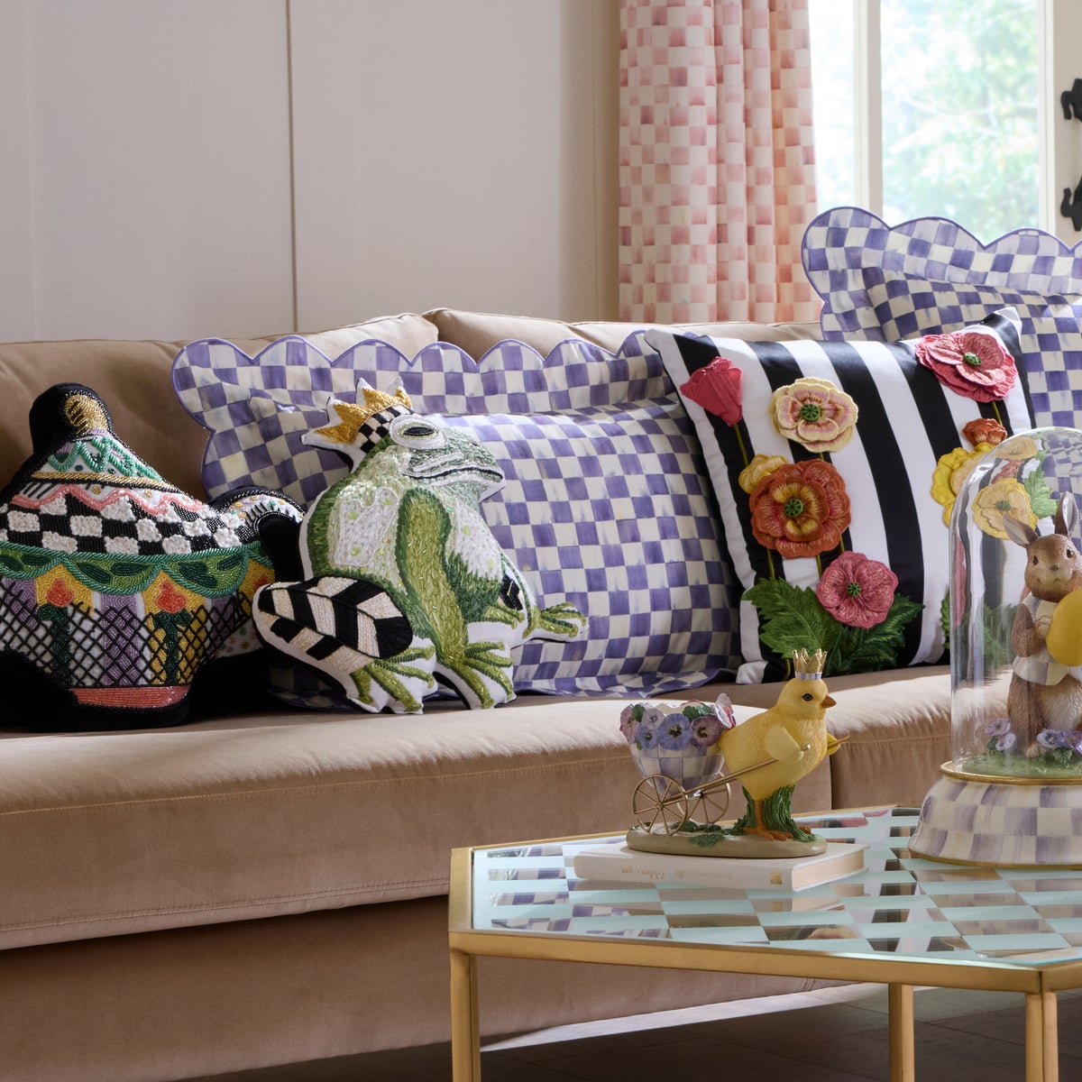 Violet Check Reversible Scalloped Lumbar Throw Pillow - Image 2