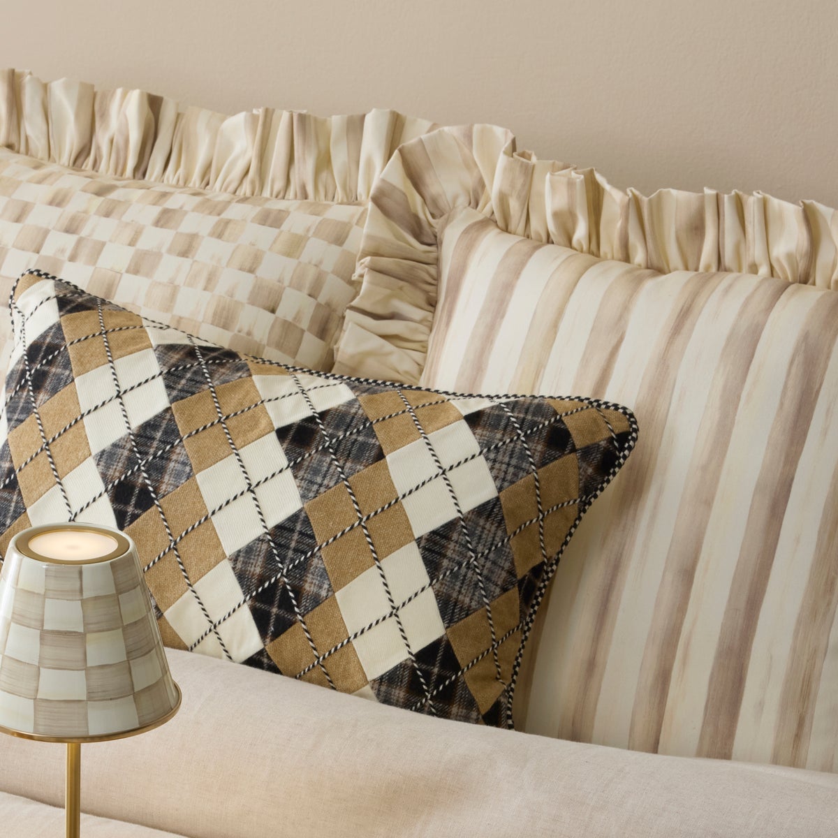 Mocha Stripe Throw Pillow with Ruffle - Image 2
