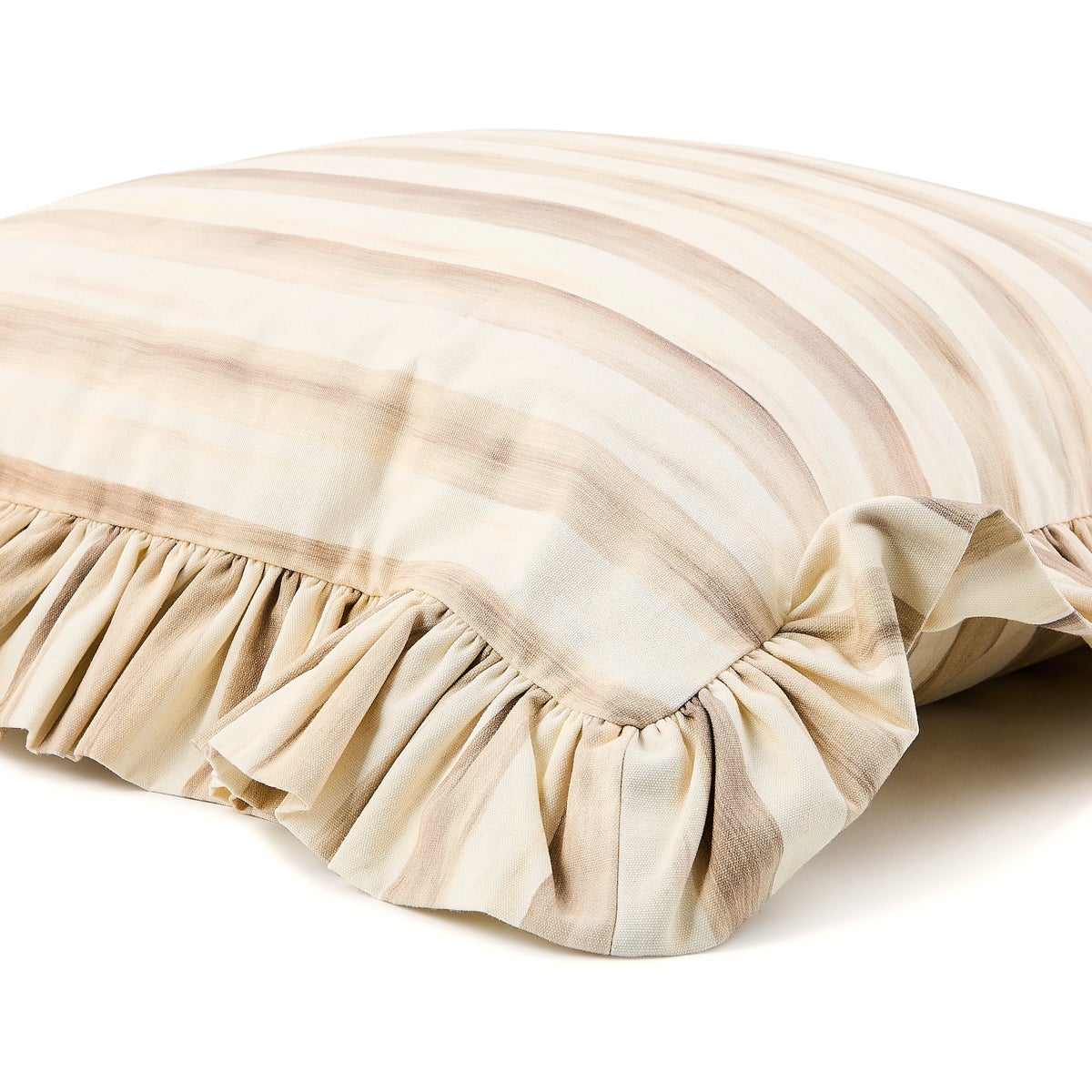 Mocha Stripe Throw Pillow with Ruffle - Image 3