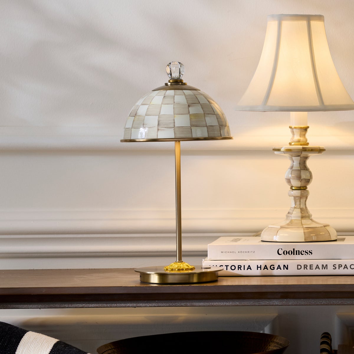 Mocha Check LED Rechargeable Dome Table Lamp - Image 4