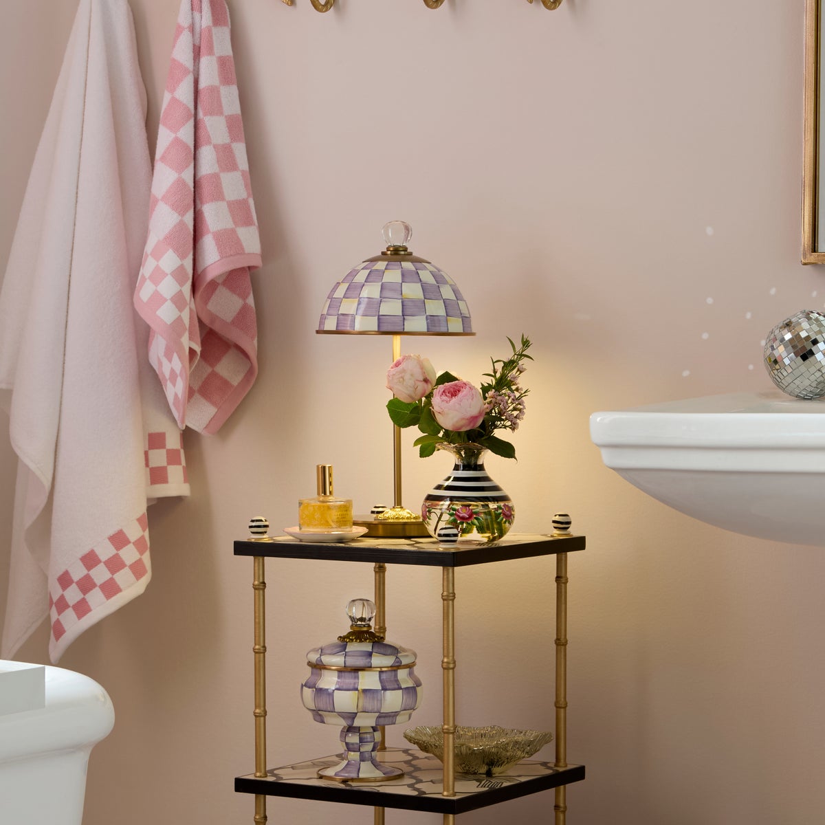 Violet Check LED Rechargeable Dome Table Lamp - Image 3