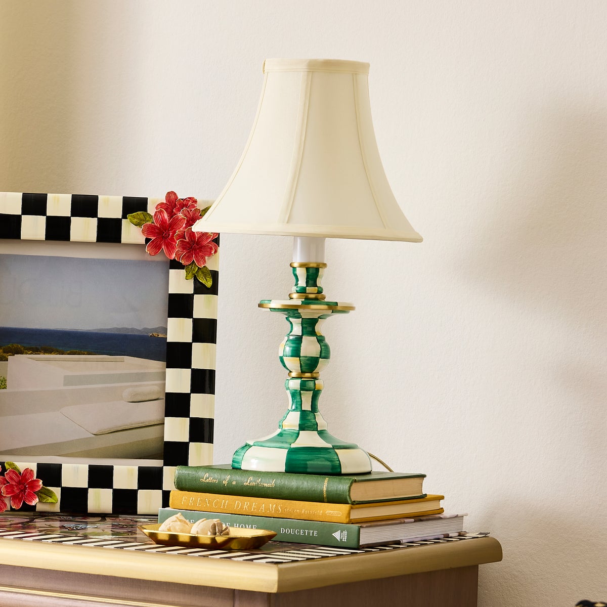 Emerald Check Candlestick Lamp - Image 2
