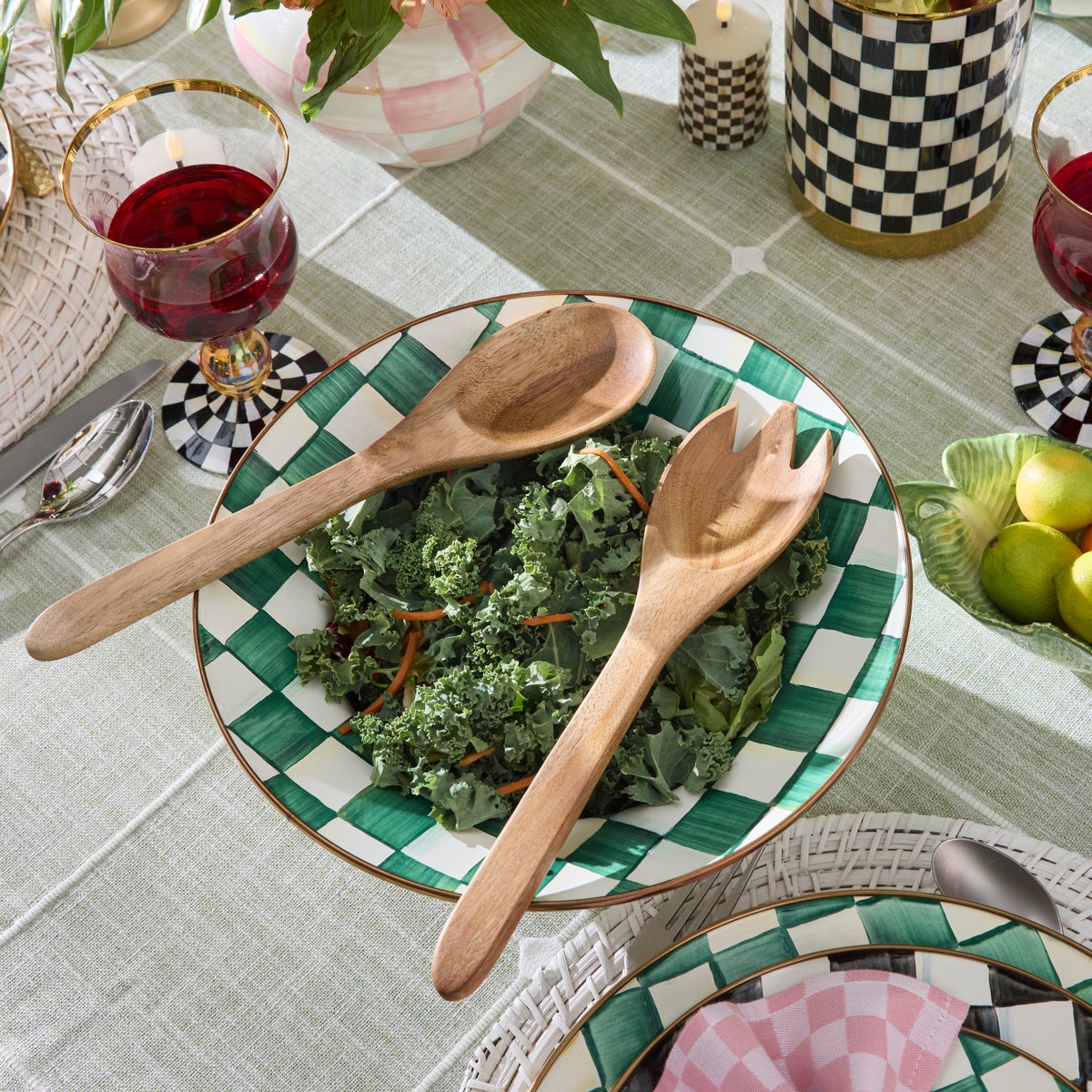 Emerald Check Salad Serving Set - Image 2