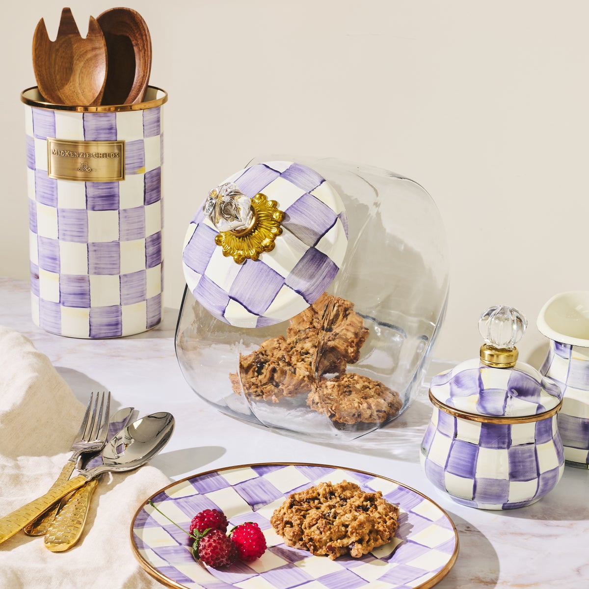 Cookie Jar with Violet Check Lid - Image 2