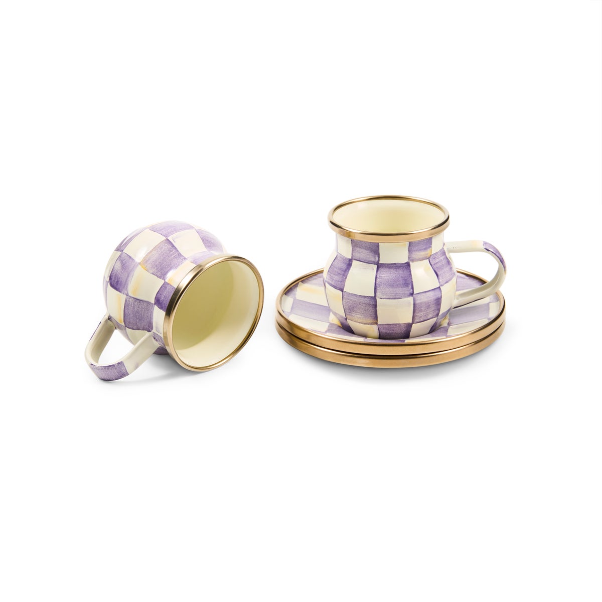 Violet Check Espresso Cup & Saucer Set - Image 3