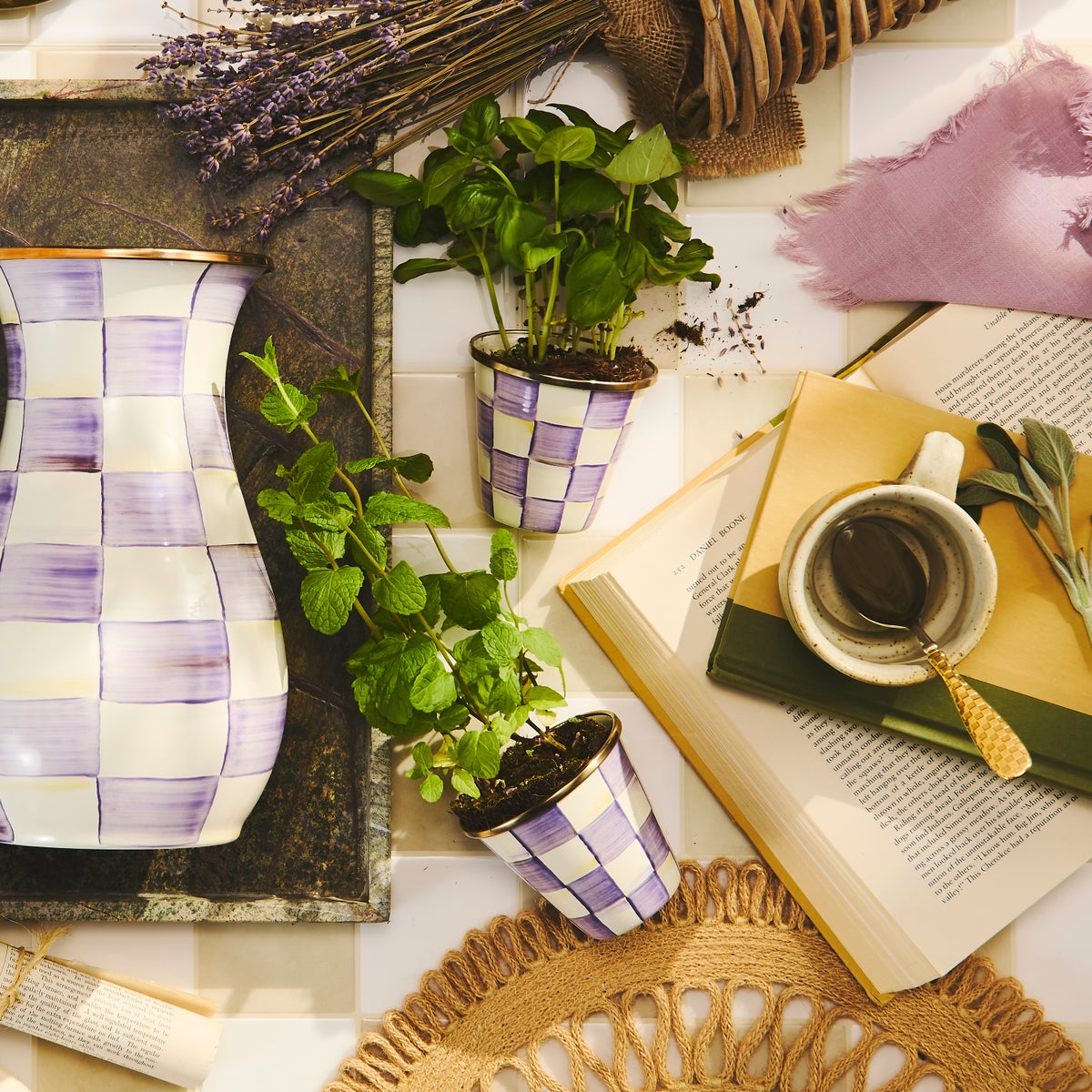 Violet Check Herb Pots, Set of 3 - Image 5