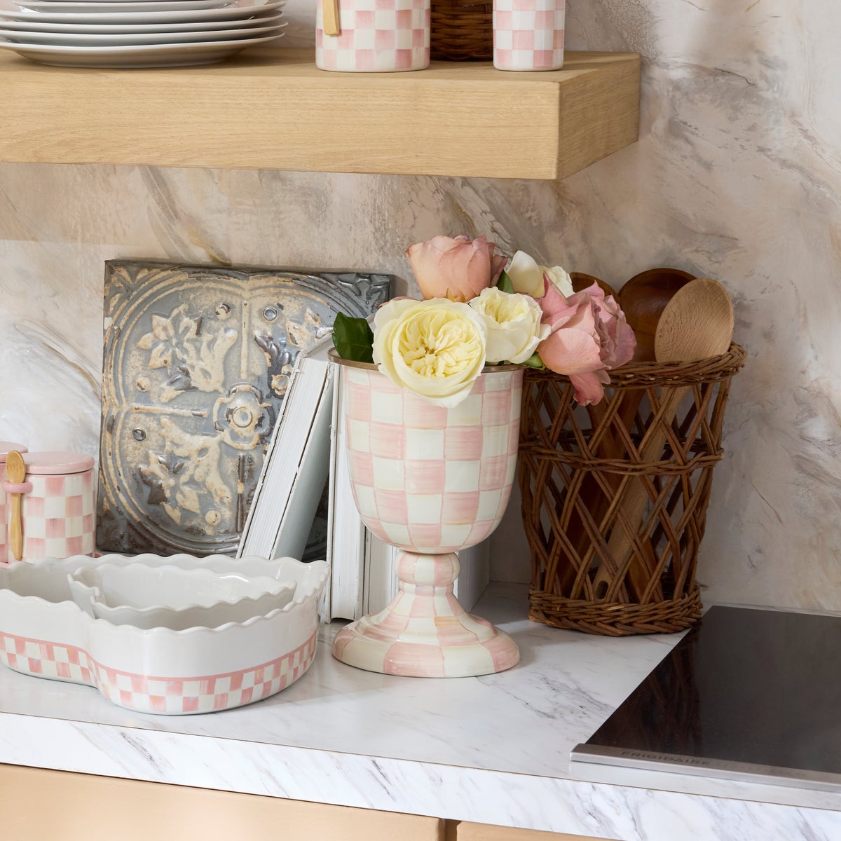 Rosy Check Pedestal Vase - Image 2