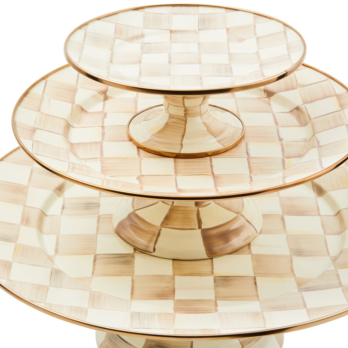 Mocha Check Small Pedestal Platter - Image 3