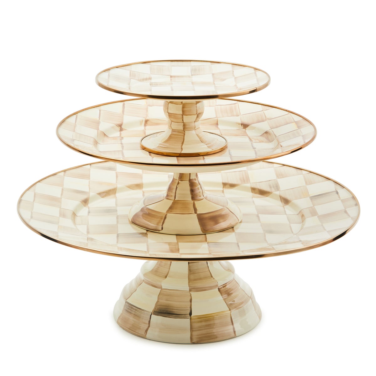 Mocha Check Small Pedestal Platter - Image 4