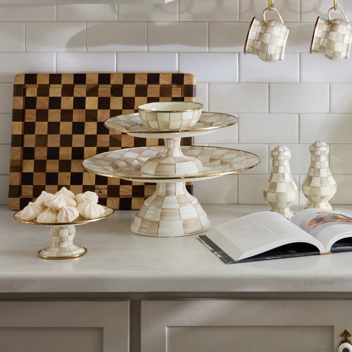 Mocha Check Mini Pedestal Platter - Image 2