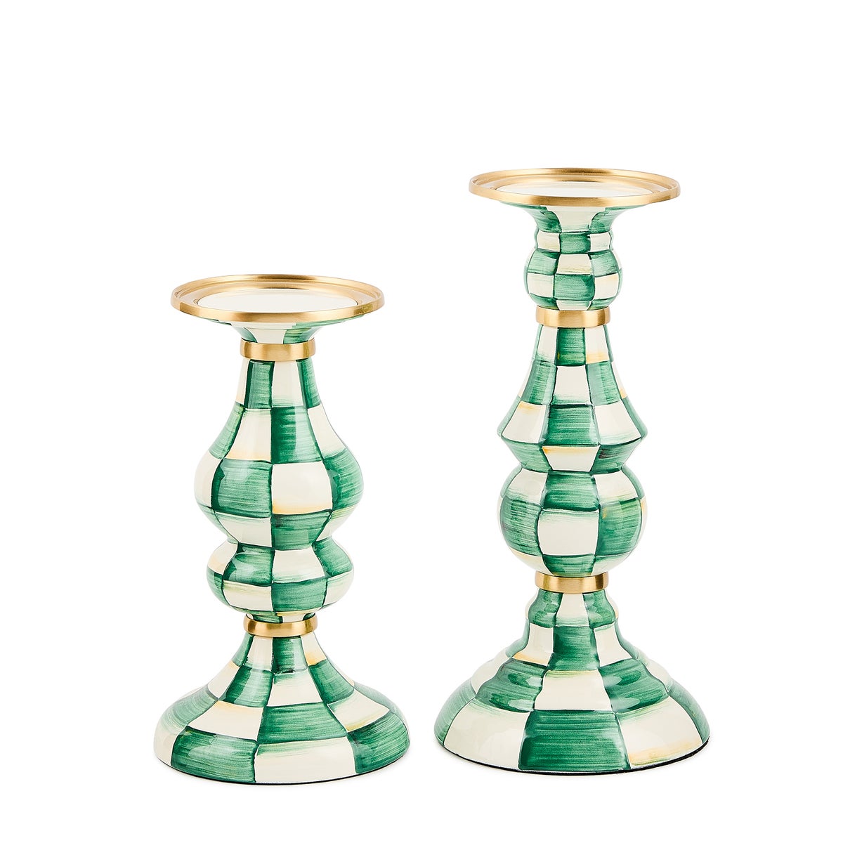 Emerald Check Large Pillar Candlestick - Image 3