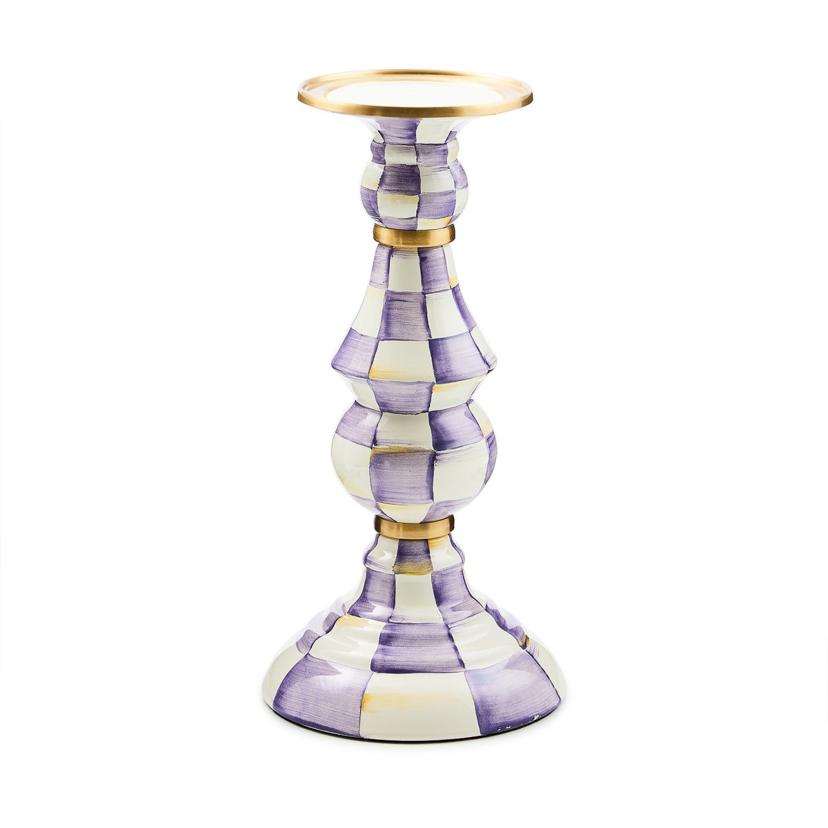 Violet Check Large Pillar Candlestick